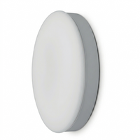 Runde SFERIQ 13 Wand- und Deckenleuchte mit mattweißem Diffusor und grauem Aluminiumgehäuse, montiert an einer weißen Wand.