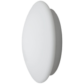 runde SFERIQ 22 Aufbauleuchte für Wand oder Decke aus mattweißem Opalglas und grauem Unterteil, dargestellt in einer Dreiviertelansicht auf weißem Hintergrund.